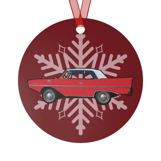 Regatta Red Amphicar 770 Red Background Christmas Holiday 3.5" Round Metal Ornament with Ribbon