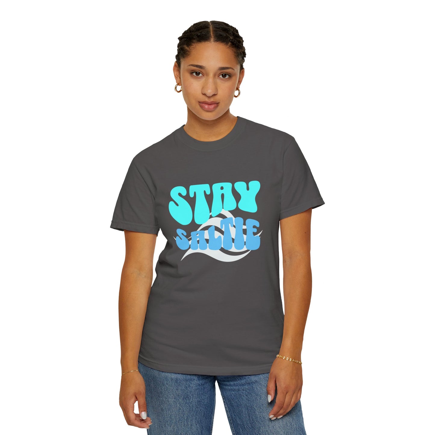 Stay Saltie Beach Outfit Vacation Clothing With Ocean Wave Comfort Colors Unisex Dark T-shirt