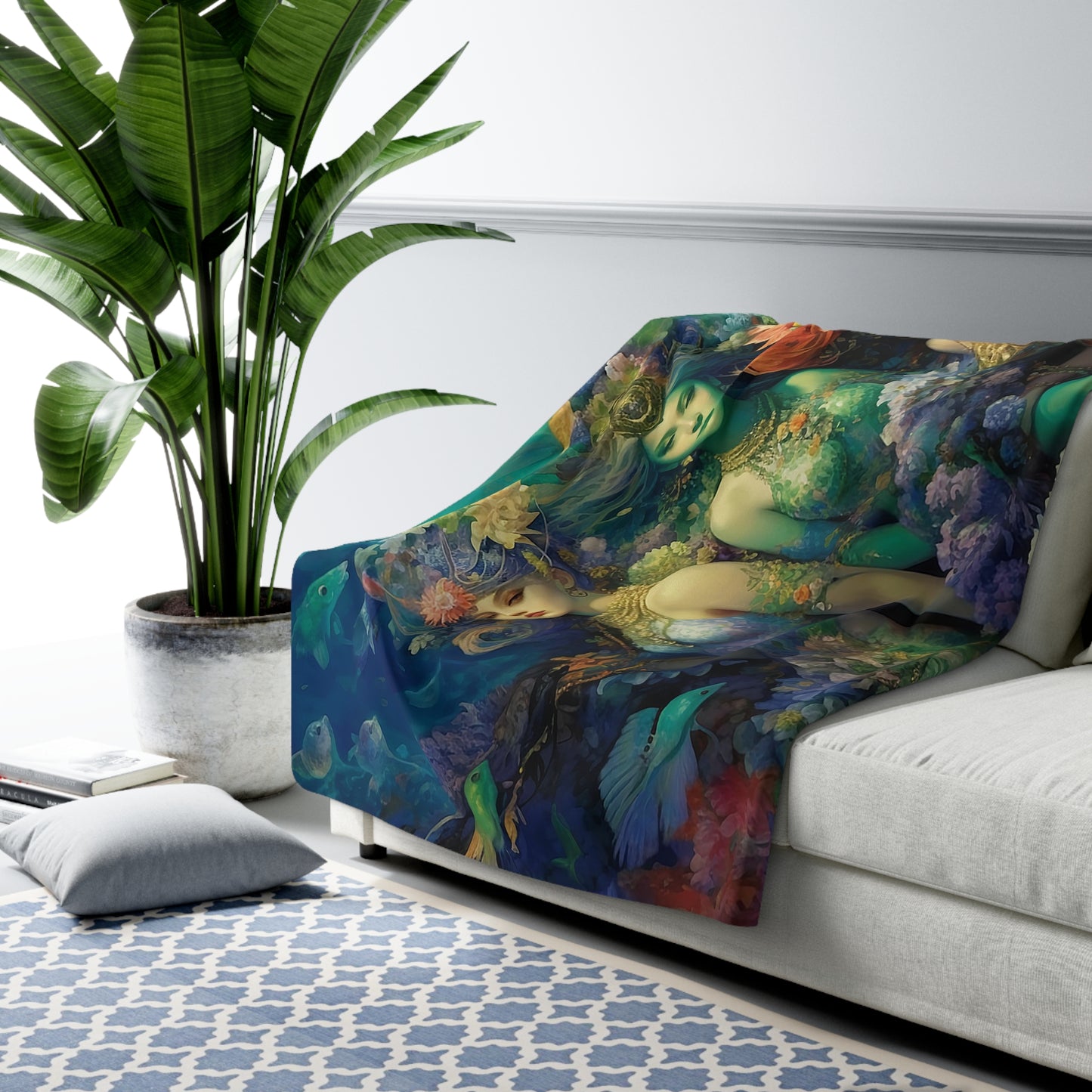 3 Dreamy Water Goddesses Design on a Lightweight Sherpa Fleece Blanket (2 sizes)