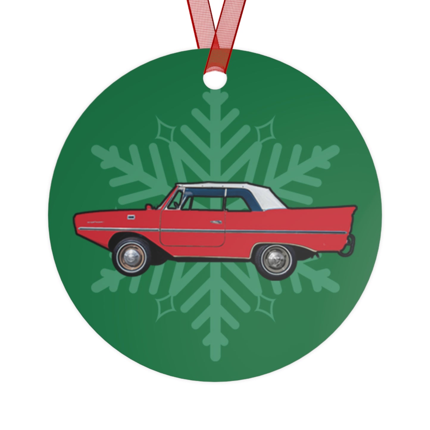 Regatta Red Amphicar 770 Christmas Holiday 3.5" Round Metal Ornament with Red Ribbon