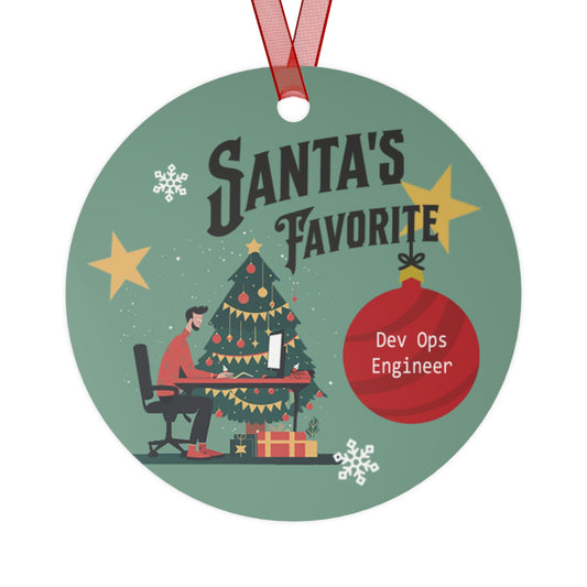 Santa's Favorite Dev Ops Engineer IT Tech Ornament Christmas Holiday 3.5" Round Metal Ornament with Ribbon