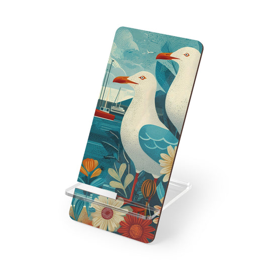 Flower & Bird Mobile Phone Stand, Coastal Decor, Smartphone Holder, Unique Gift for Bird Lovers, Desk Accessory, Ocean Theme