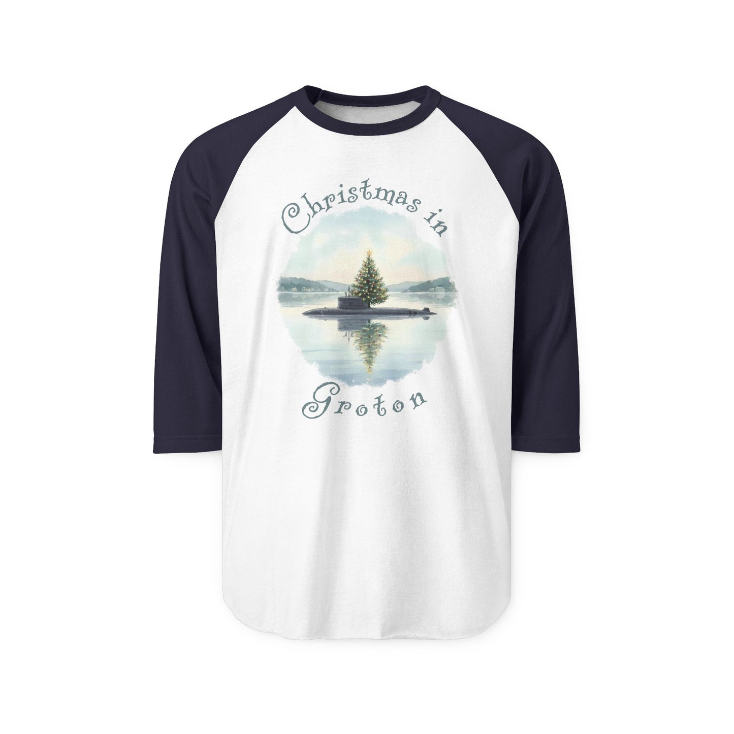 Christmas in Groton, Submarine with Xmas Trss,  Unisex Raglan Shirt