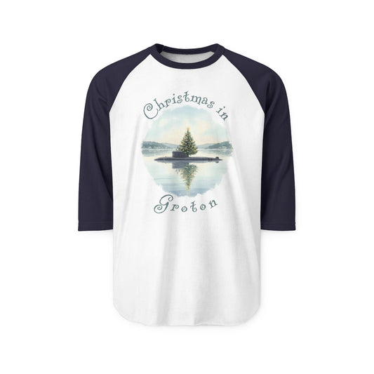 Christmas in Groton, Submarine with Xmas Trss,  Unisex Raglan Shirt