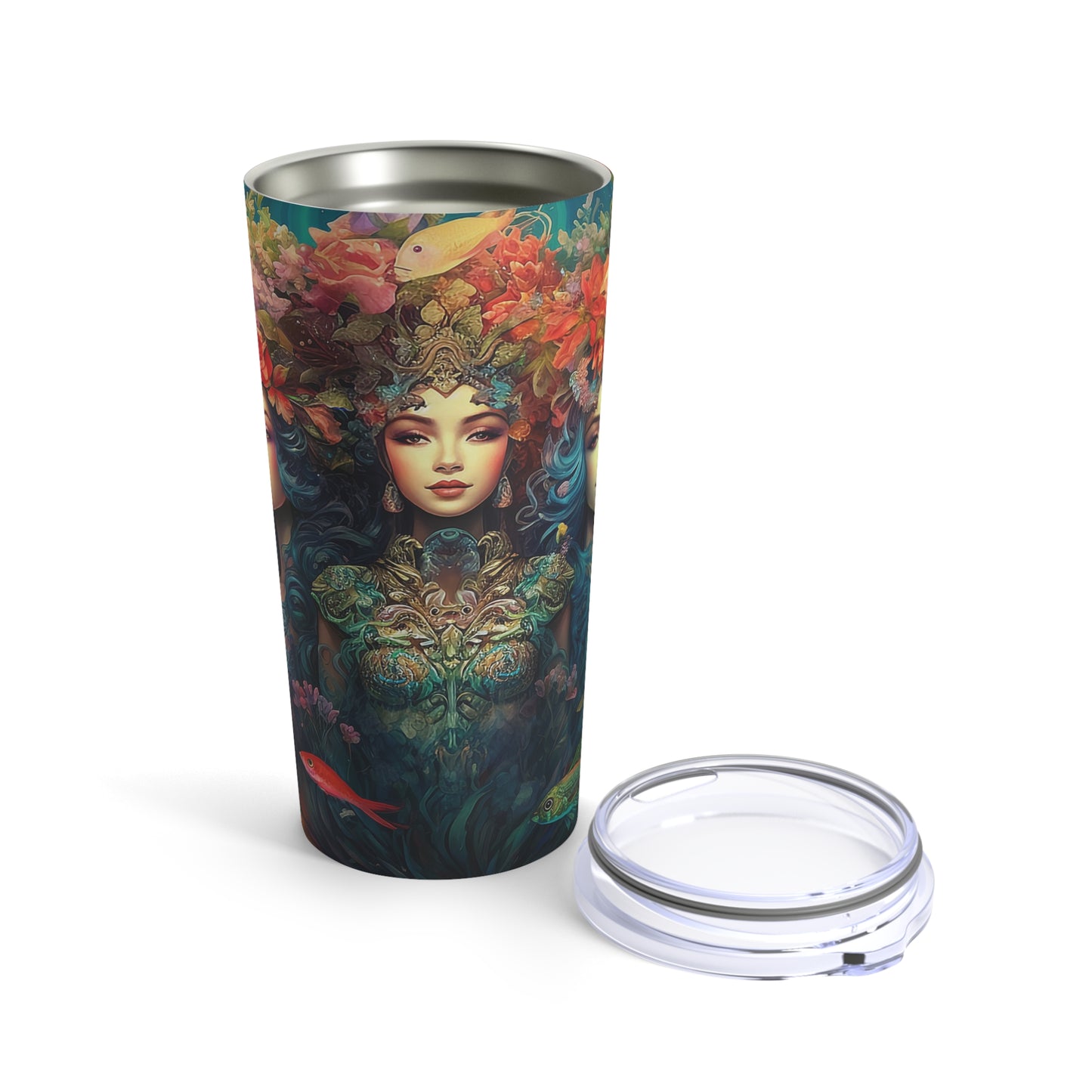 20 oz Stainless Steel Tumbler with Trio of Water Goddesses Design