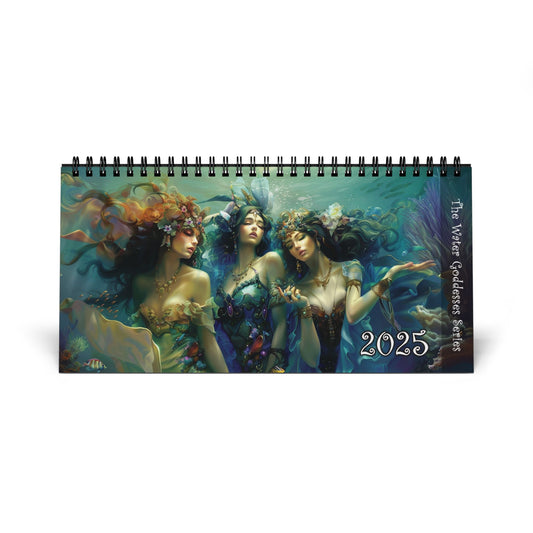 2025 Mermaid Desktop Calendar with Spiral Binding, Dreamy Water Goddesses, Mermaidcore, Fairycore, Beautiful Underwater Fantasy Gift for Her