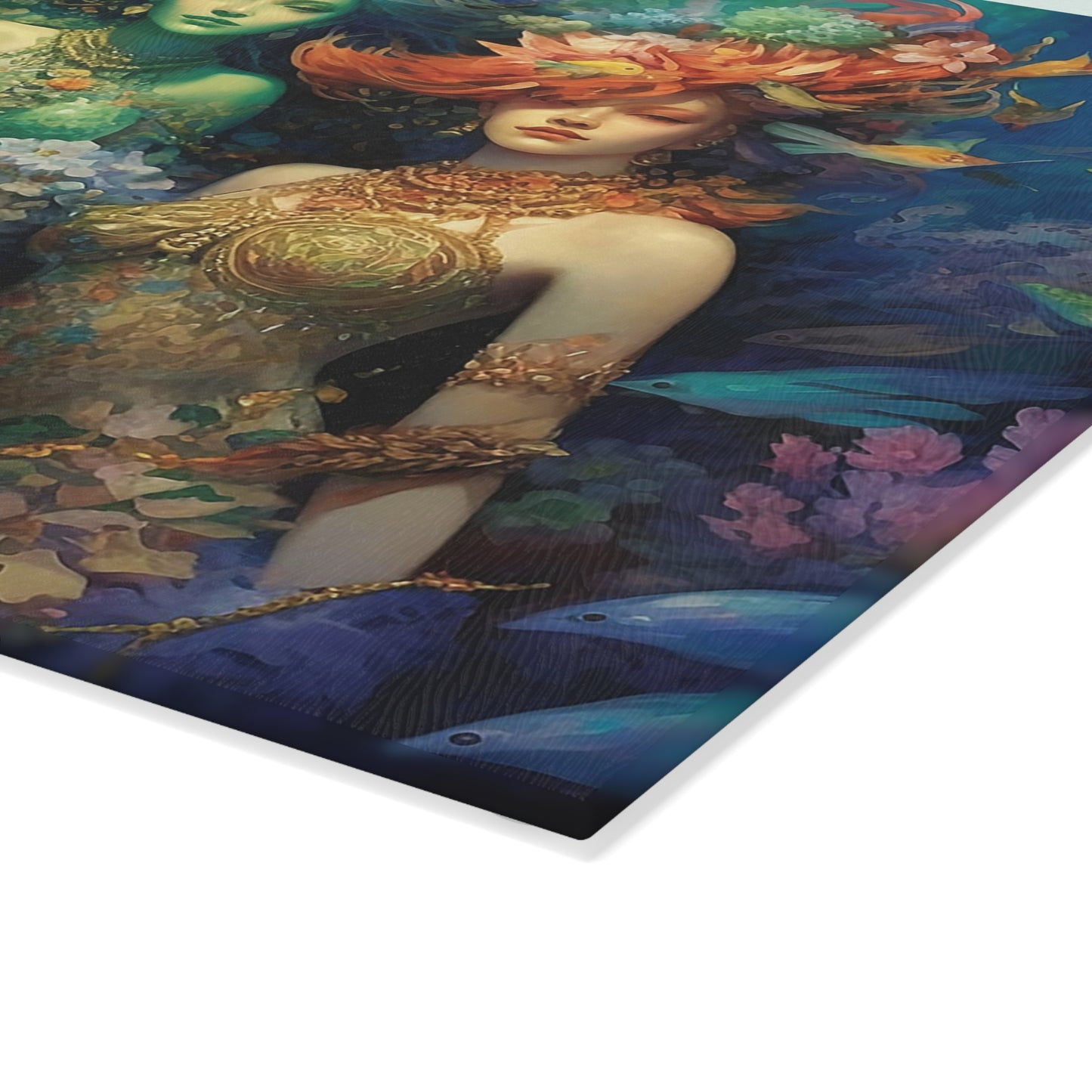 3 Dreamy Water Goddesses Mermaidcore, Fairycore Mermaid Glass Cutting Board (2 sizes)