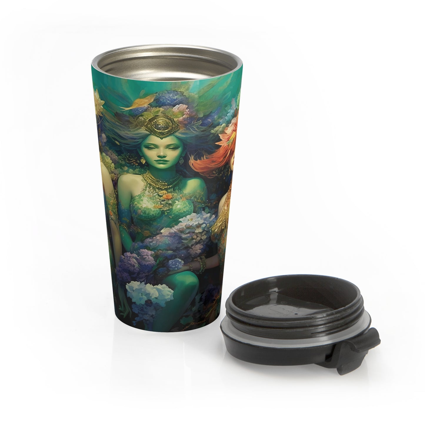 15 oz Stainless Steel Tumbler with 3 Dreamy Water Goddesses Design Travel Mug