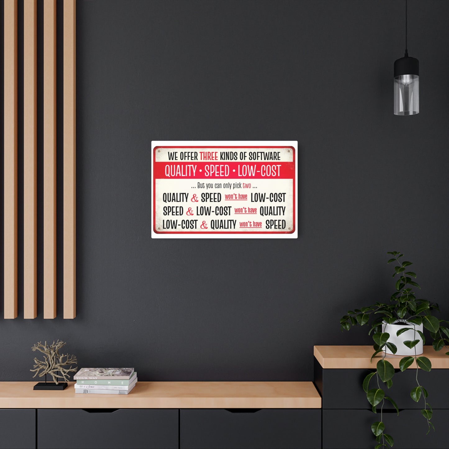 Metal Sign, Software Development Iron Triangle  | Quality, Speed, Low-Cost Funny Wall Art 30x20"