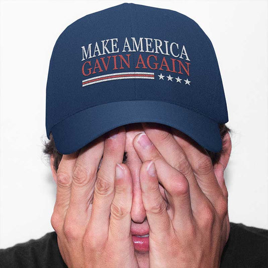 Make America Gavin Again, Embroidered Corduroy Cap, Vintage Baseball Hat, Parody Campaign, Stripes and Stars, Newsom Political Headwear