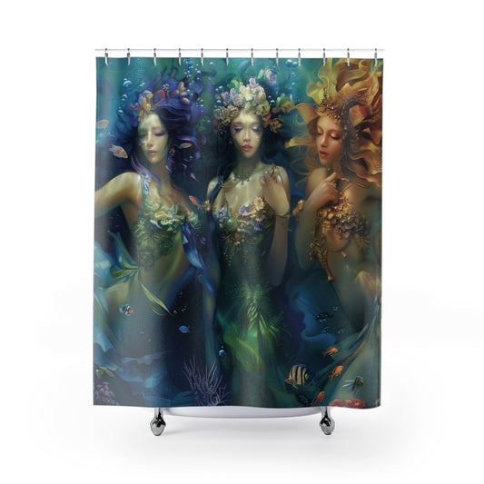 Mystical Water Goddesses Shower Curtain, Bathroom Art, Home Decor, Sea Witch Theme, Ethereal Gift for Mermaid Lovers, Goddess Art