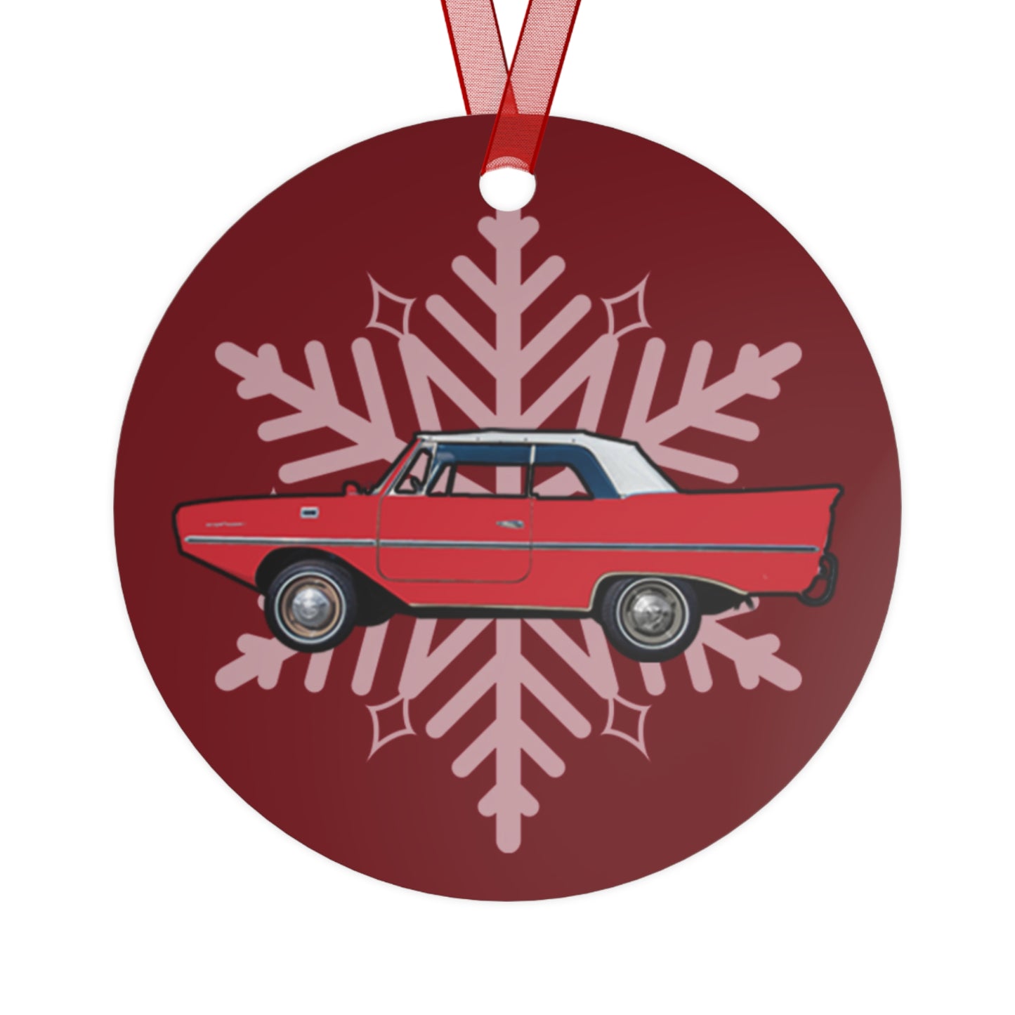 Regatta Red Amphicar 770 Red Background Christmas Holiday 3.5" Round Metal Ornament with Ribbon