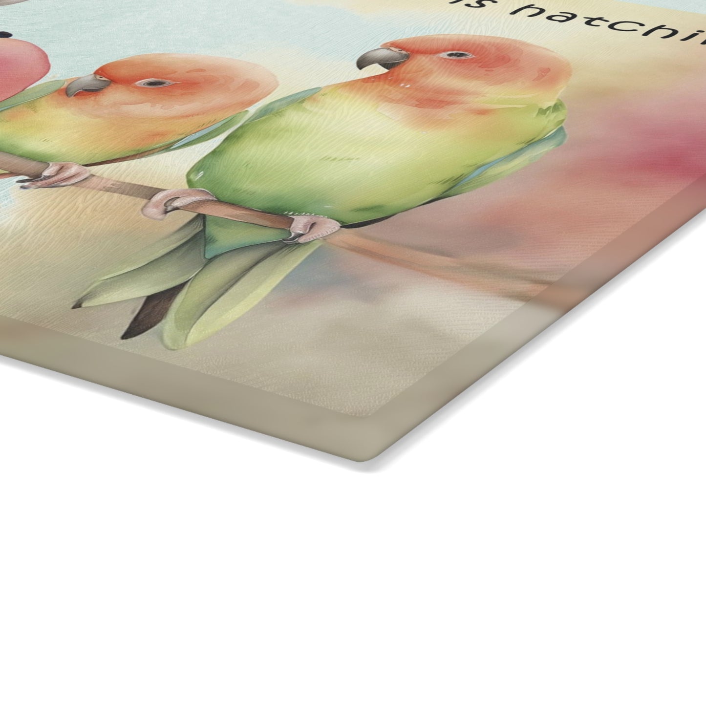 Lovebird Parents and Baby Watching Mango Hatching on a Branch - Funny Tempered Glass Cutting Boards (2 sizes)
