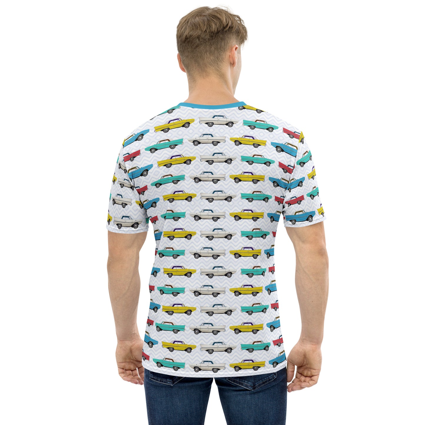 Amphicar -  The Car That Swims All-over-print Blue Collar Men's T-shirt for Swim-ins and Car Shows