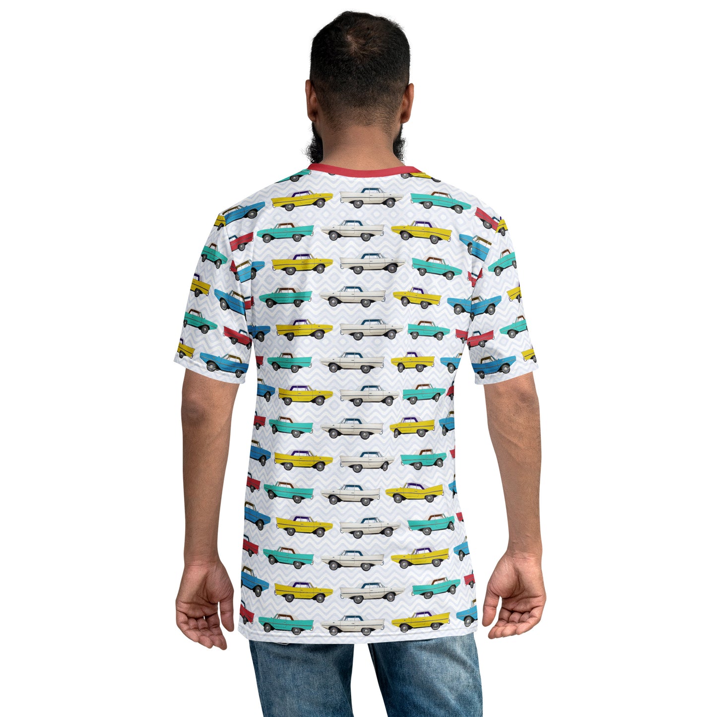 Amphicar - The Car That Swims All-over-print Red Collar Men's T-shirt for Swim-ins and Car Shows