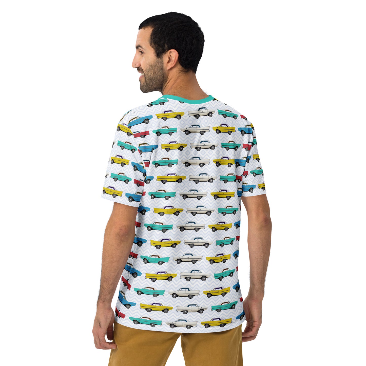 Amphicar - The Car That Swims All-over-print Turquoise Collar Men's T-shirt for Swim-ins and Car Shows