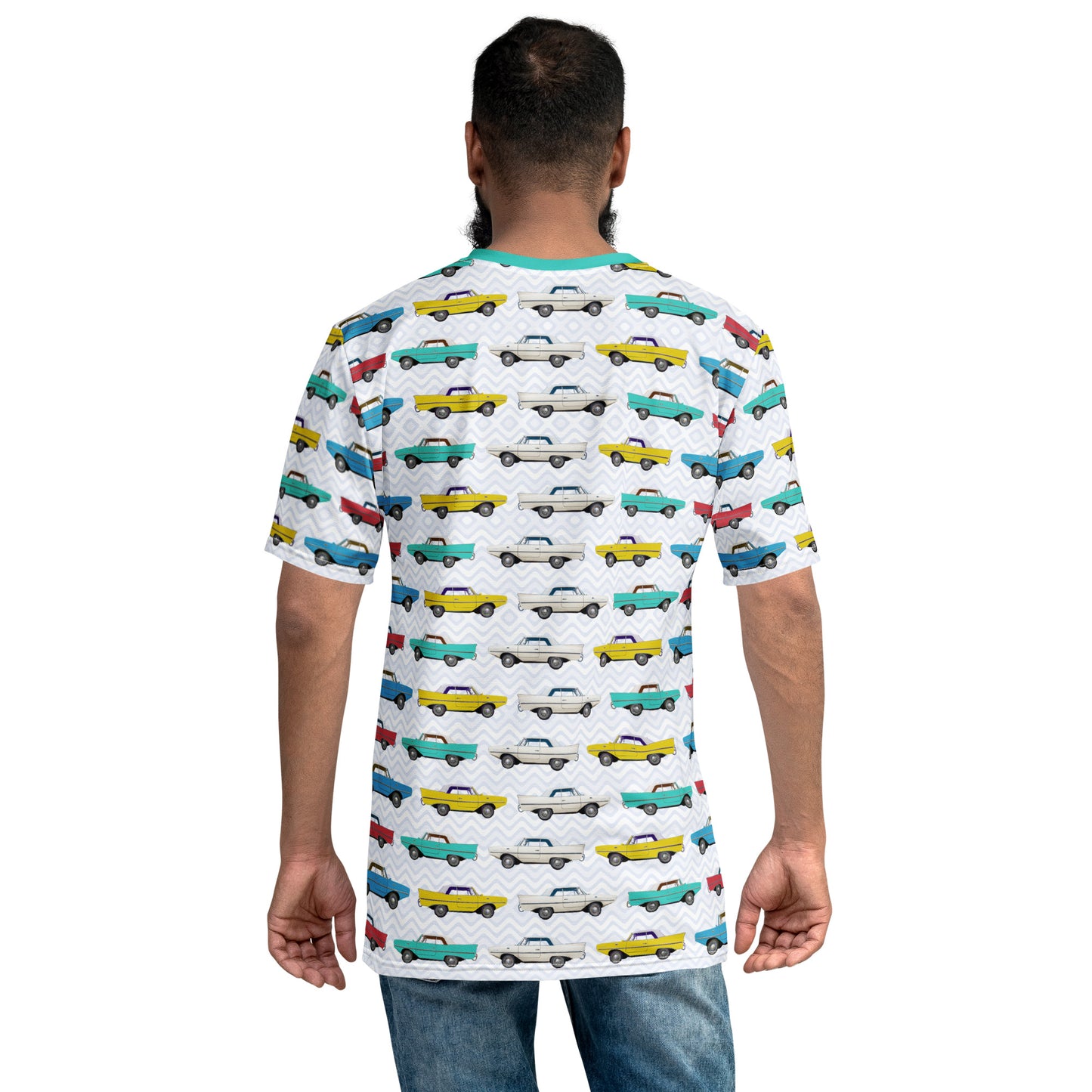 Amphicar - The Car That Swims All-over-print Turquoise Collar Men's T-shirt for Swim-ins and Car Shows