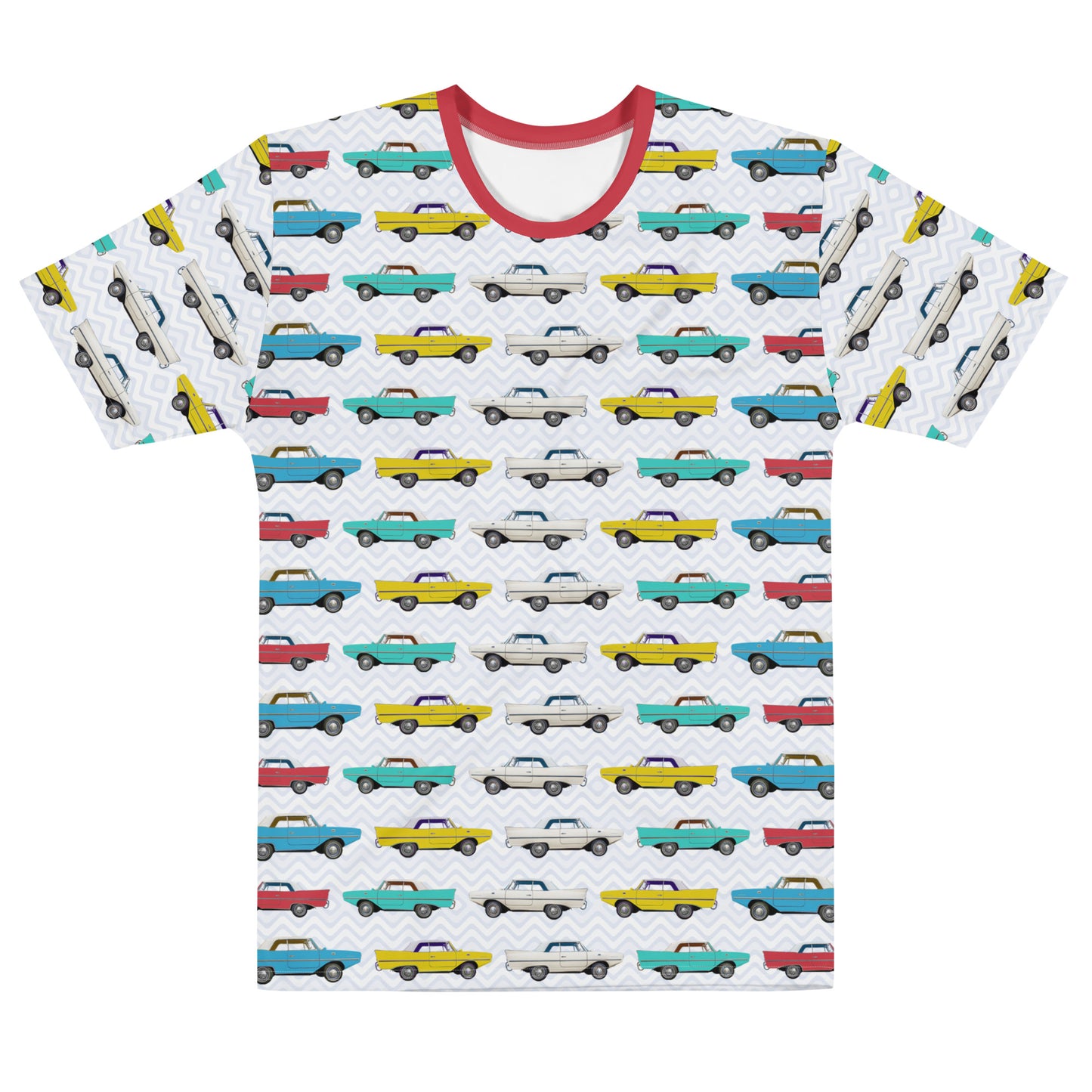 Amphicar - The Car That Swims All-over-print Red Collar Men's T-shirt for Swim-ins and Car Shows