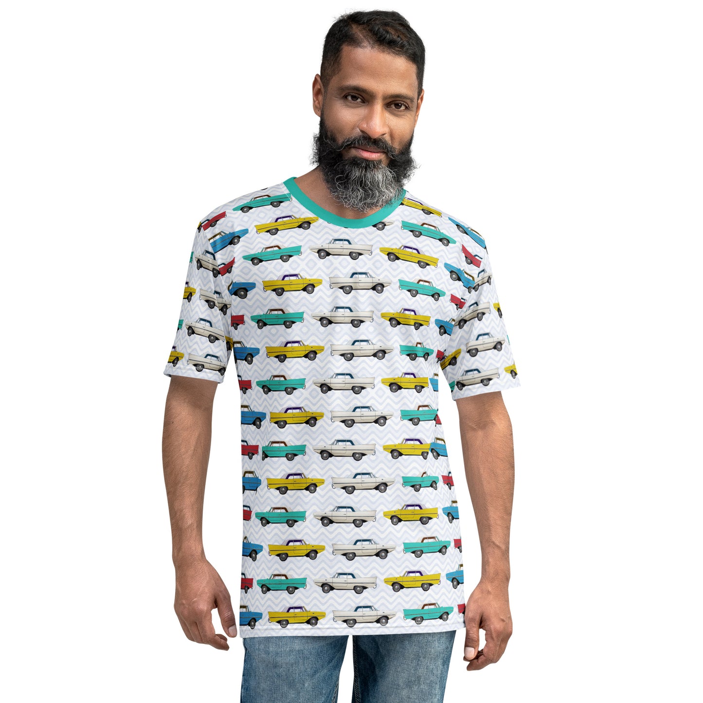 Amphicar - The Car That Swims All-over-print Turquoise Collar Men's T-shirt for Swim-ins and Car Shows