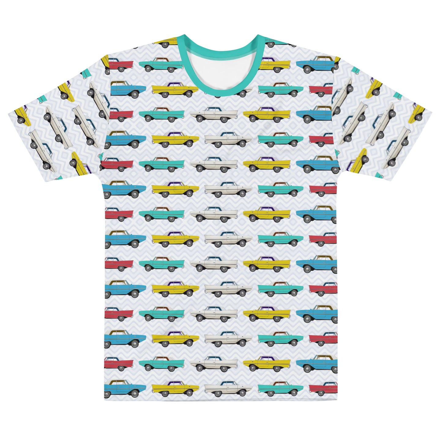 Amphicar - The Car That Swims All-over-print Turquoise Collar Men's T-shirt for Swim-ins and Car Shows