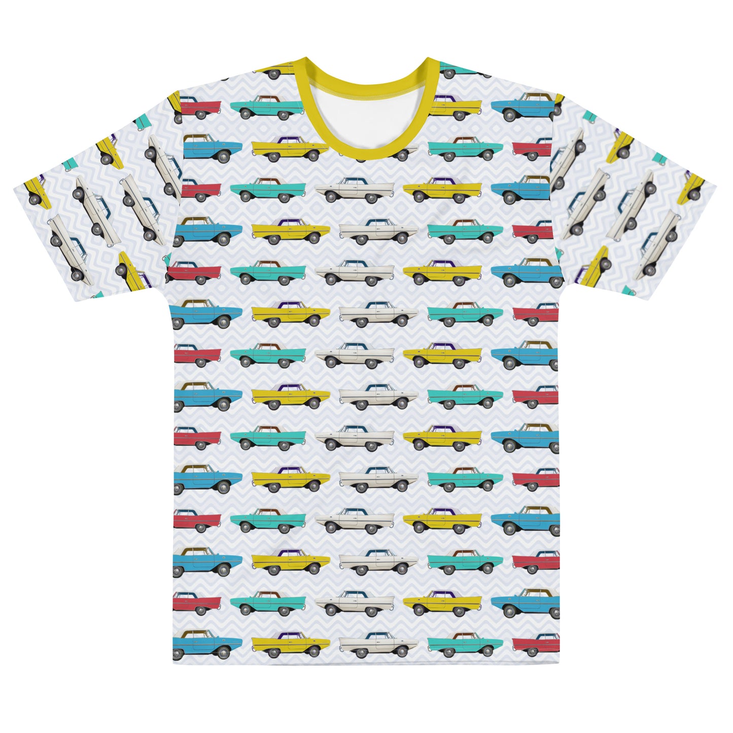 Amphicar - The Car That Swims All-over-print Yellow Collar Men's T-shirt for Swim-ins and Car Shows