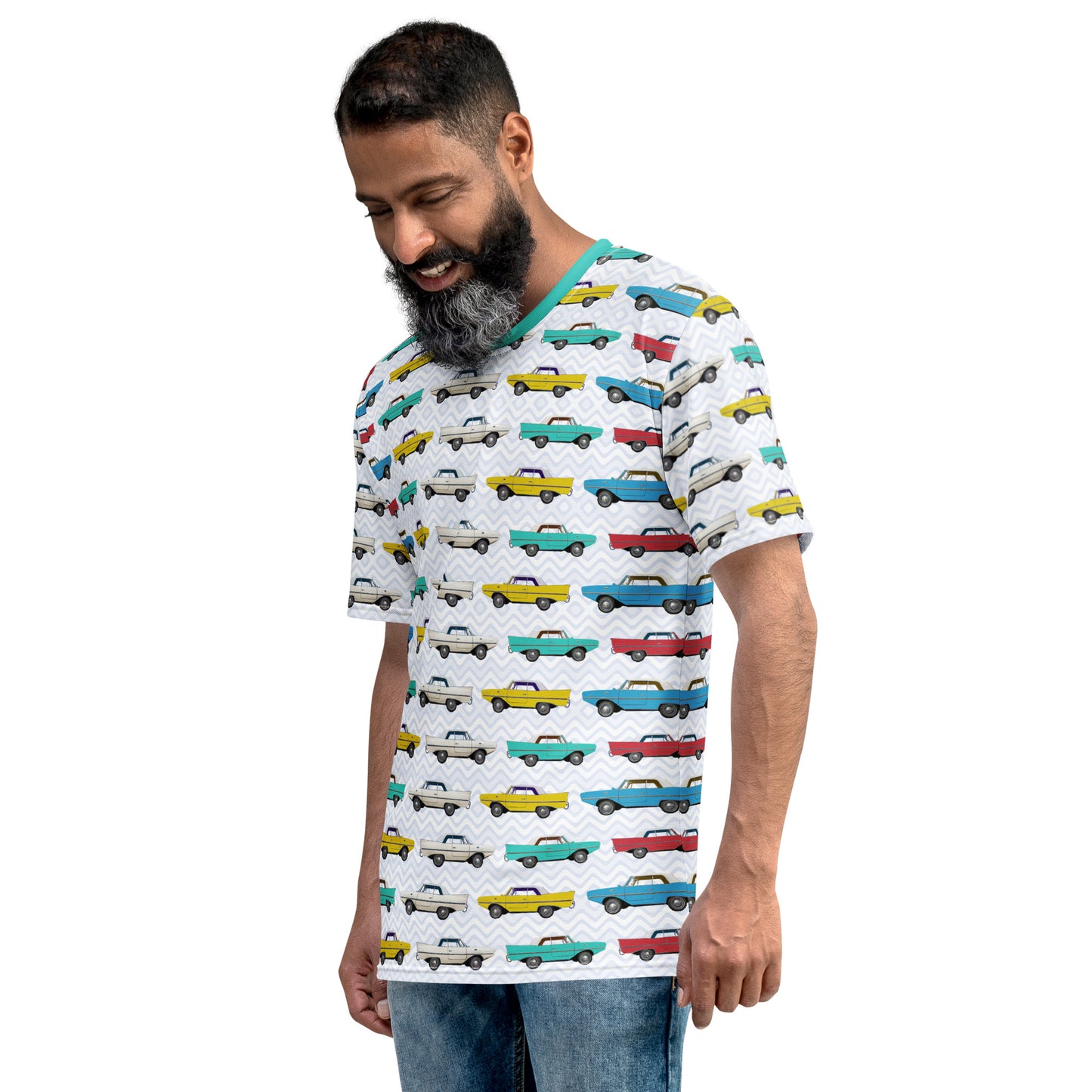 Amphicar - The Car That Swims All-over-print Turquoise Collar Men's T-shirt for Swim-ins and Car Shows