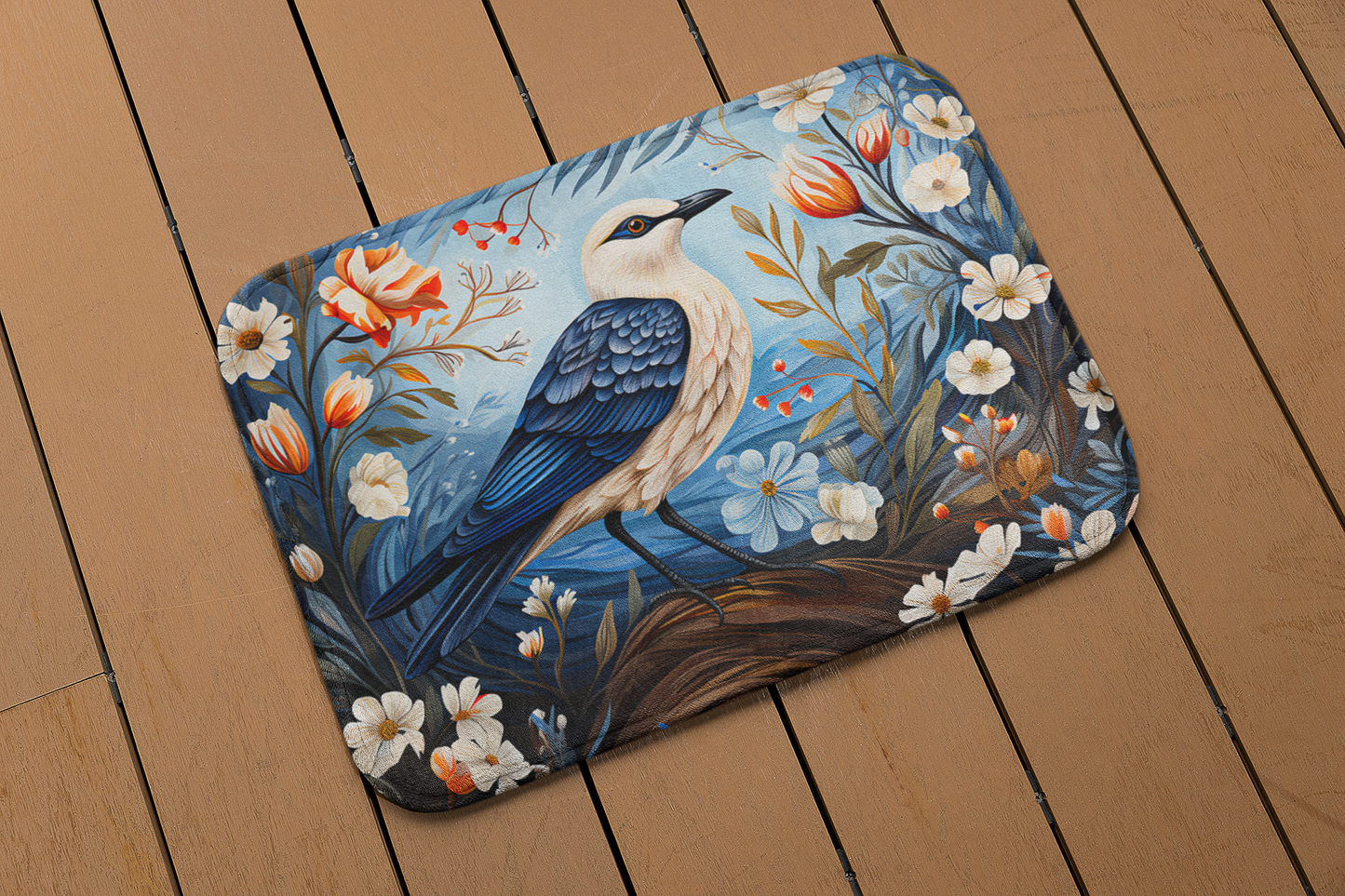 Seagull Folk Art Bath Mat for Coastal Living