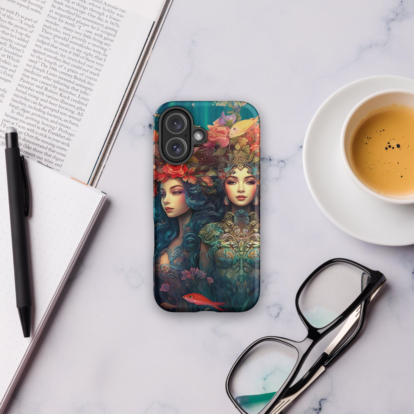 Tough Cases, Trio of Ocean Goddesses iPhone 16 Cases, Mermaid Phone Cover, Sea Life Smartphone Protector, Fish Floral Protective Shell