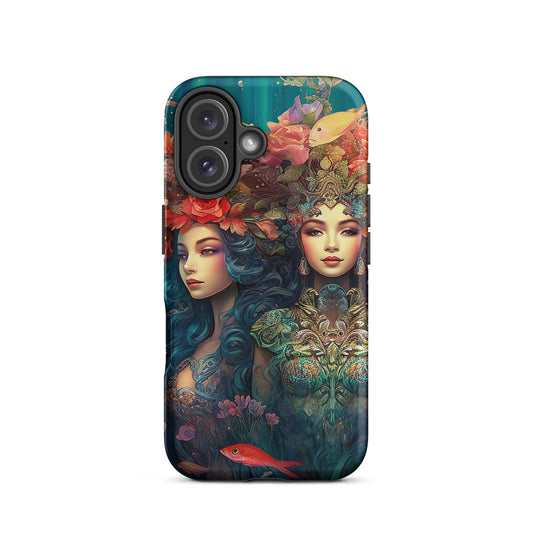 Tough Cases, Trio of Ocean Goddesses iPhone 16 Cases, Mermaid Phone Cover, Sea Life Smartphone Protector, Fish Floral Protective Shell