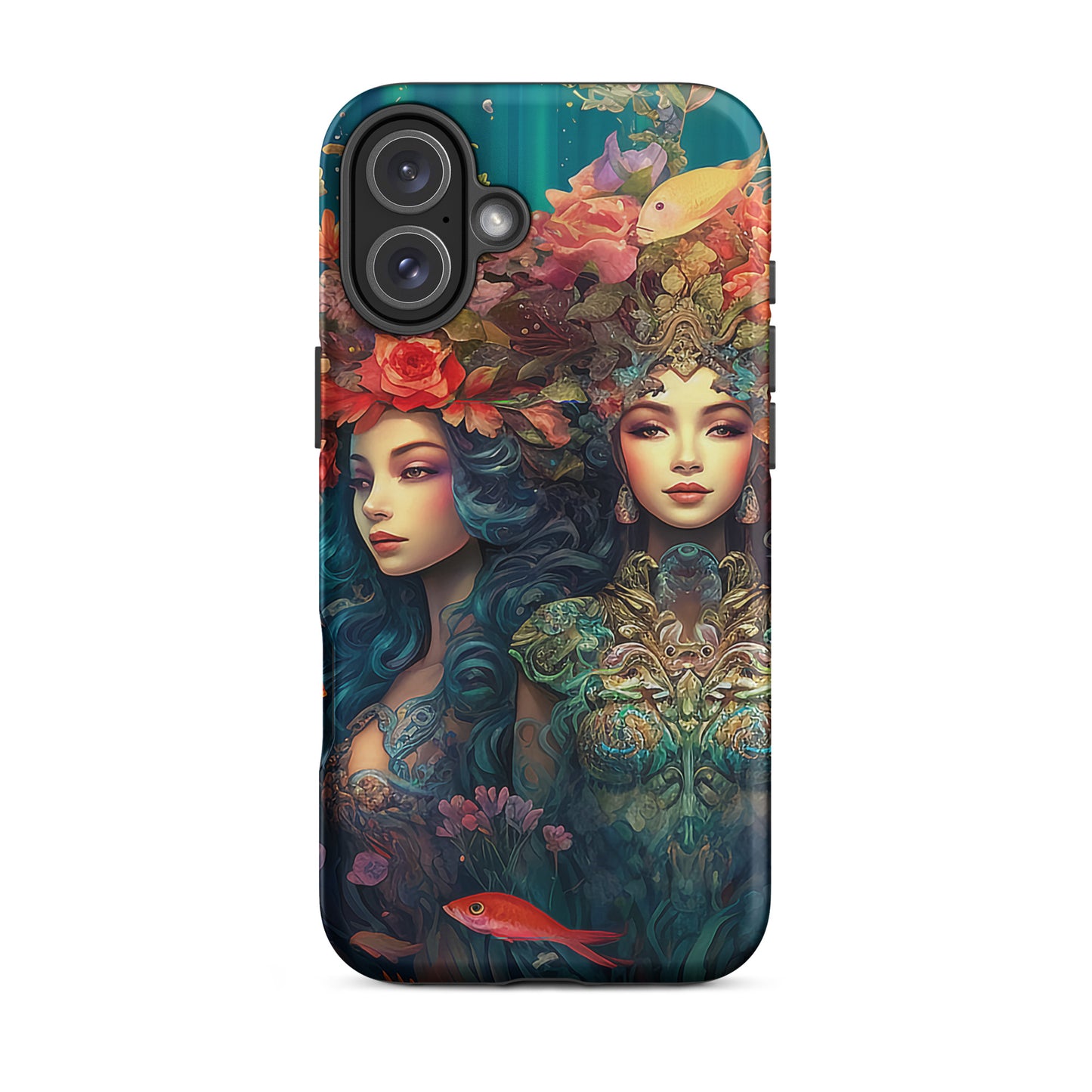 Tough Cases, Trio of Ocean Goddesses iPhone 16 Cases, Mermaid Phone Cover, Sea Life Smartphone Protector, Fish Floral Protective Shell