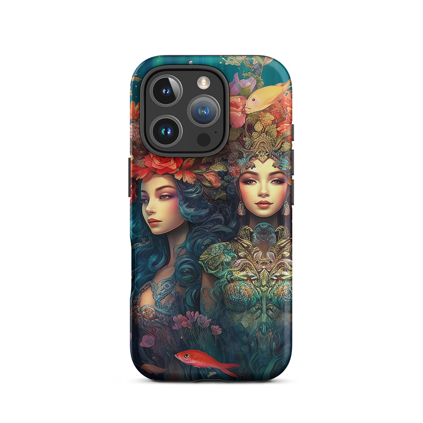 Tough Cases, Trio of Ocean Goddesses iPhone 16 Cases, Mermaid Phone Cover, Sea Life Smartphone Protector, Fish Floral Protective Shell