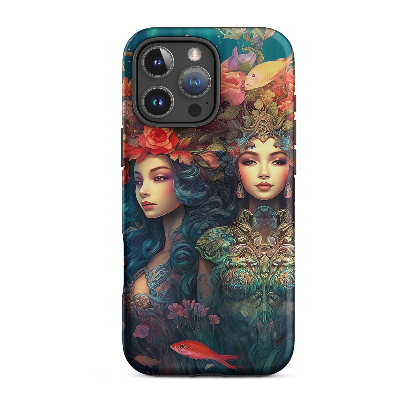 Tough Cases, Trio of Ocean Goddesses iPhone 16 Cases, Mermaid Phone Cover, Sea Life Smartphone Protector, Fish Floral Protective Shell