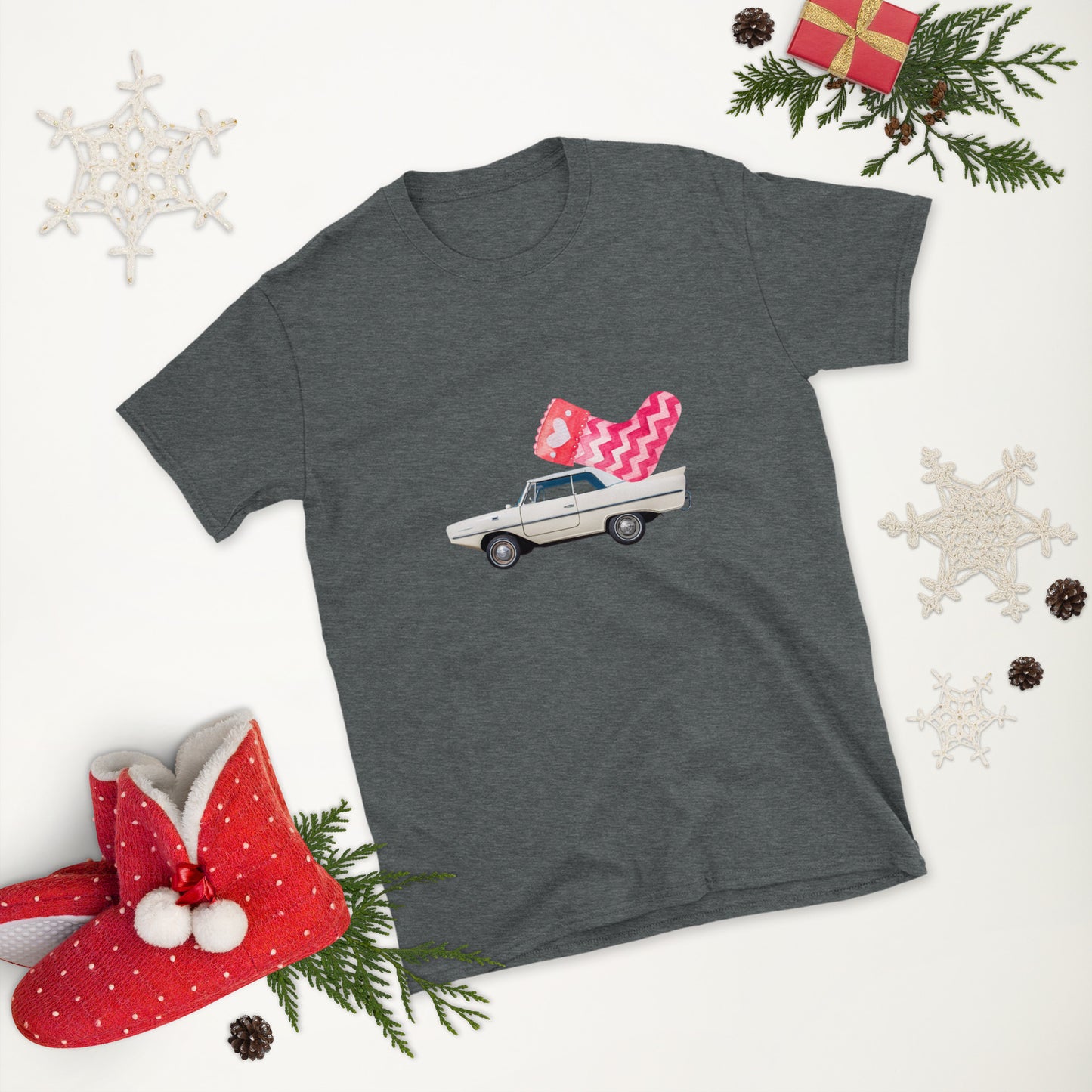 Amphicar 770 Sand Amphibious Car with Holiday Stocking for Car Lovers Unisex T-Shirt