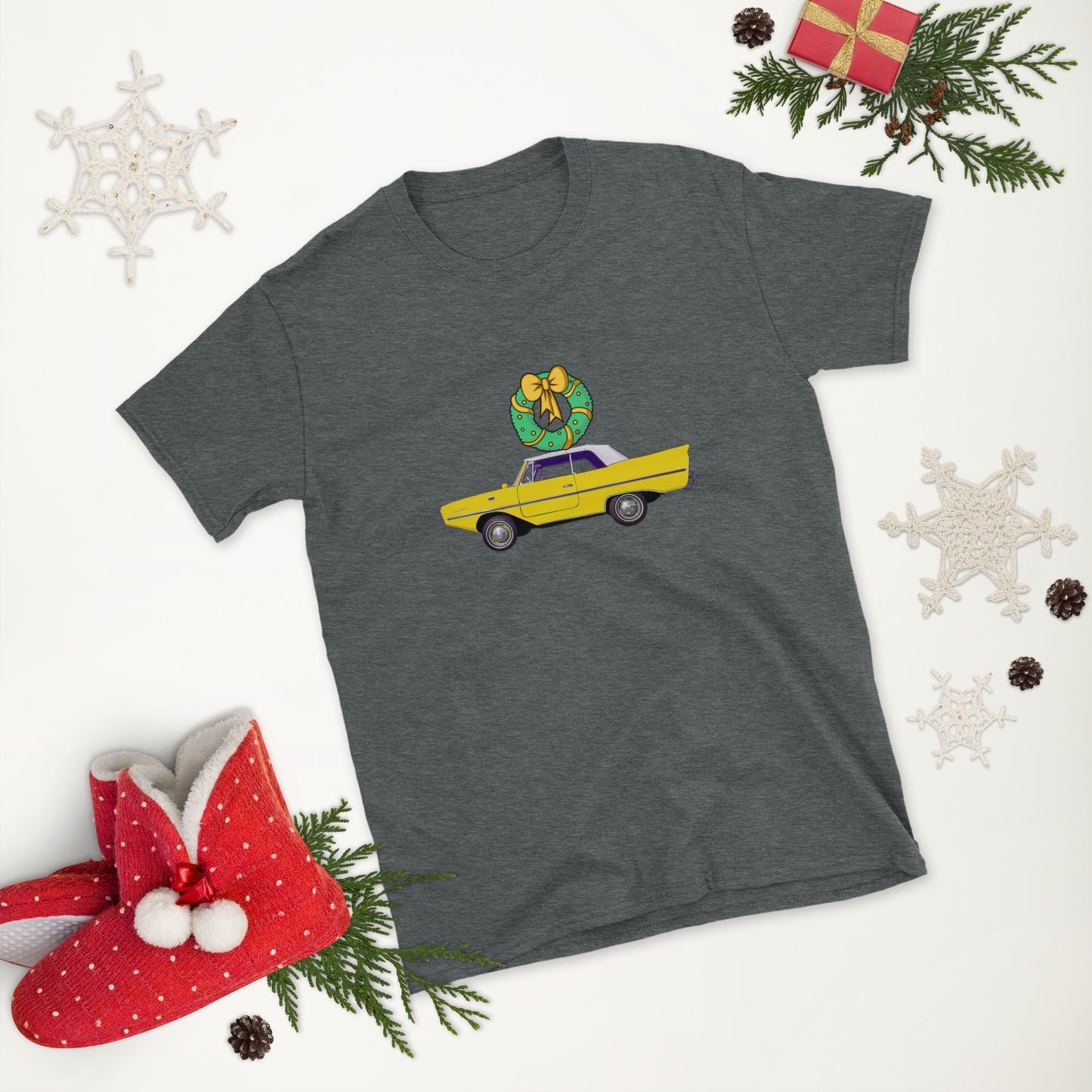 Amphicar 770 Yellow Amphibious Car with Christmas Wreath for Car Lovers Unisex T-Shirt