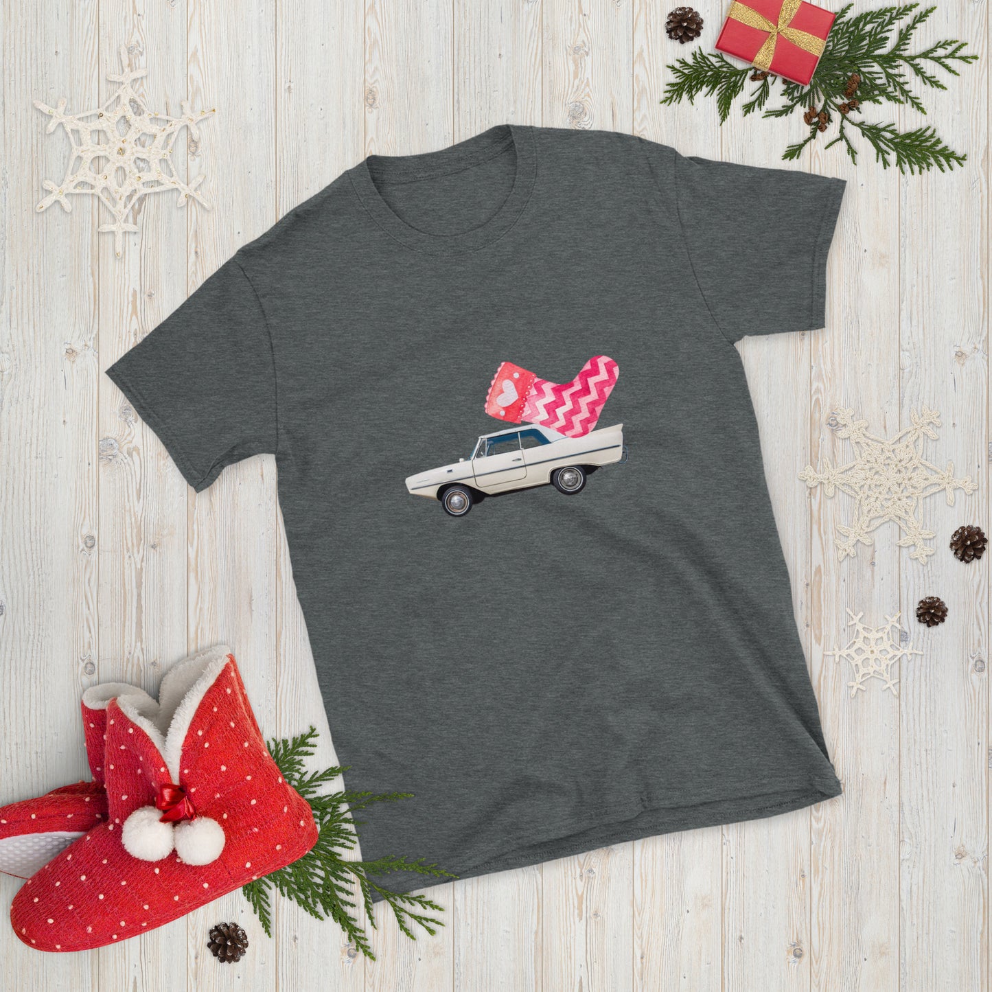 Amphicar 770 Sand Amphibious Car with Holiday Stocking for Car Lovers Unisex T-Shirt