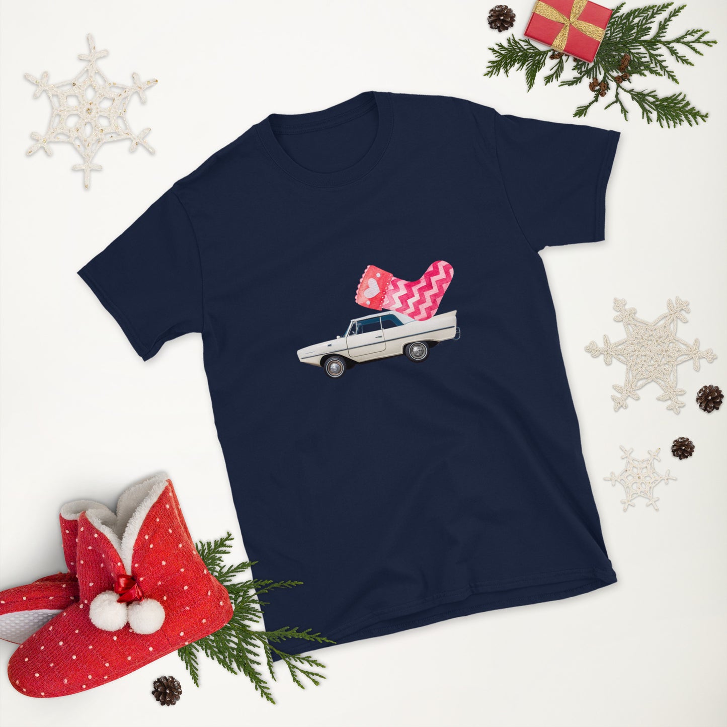 Amphicar 770 Sand Amphibious Car with Holiday Stocking for Car Lovers Unisex T-Shirt