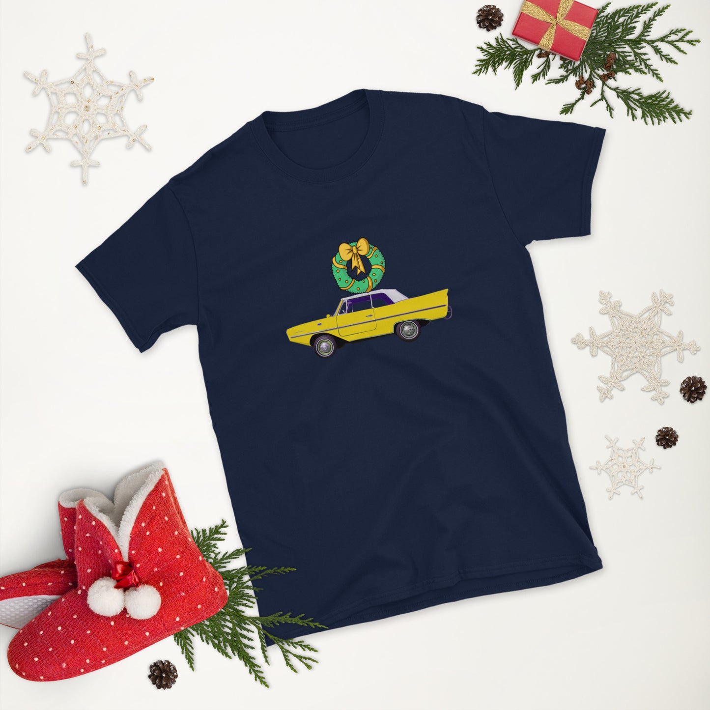 Amphicar 770 Yellow Amphibious Car with Christmas Wreath for Car Lovers Unisex T-Shirt