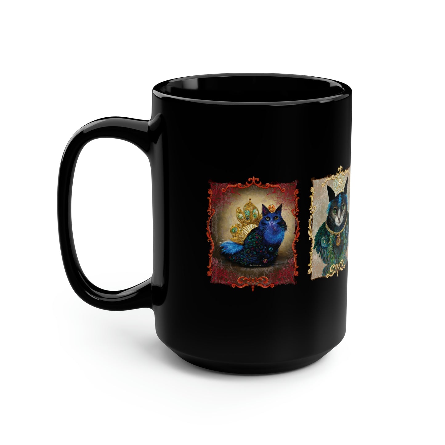 Royal Family Cat Lover Gift, Cat Portraits, Cute Coffee Mug, Renaissance Portrait Gift for Cat Lovers 15 oz Black