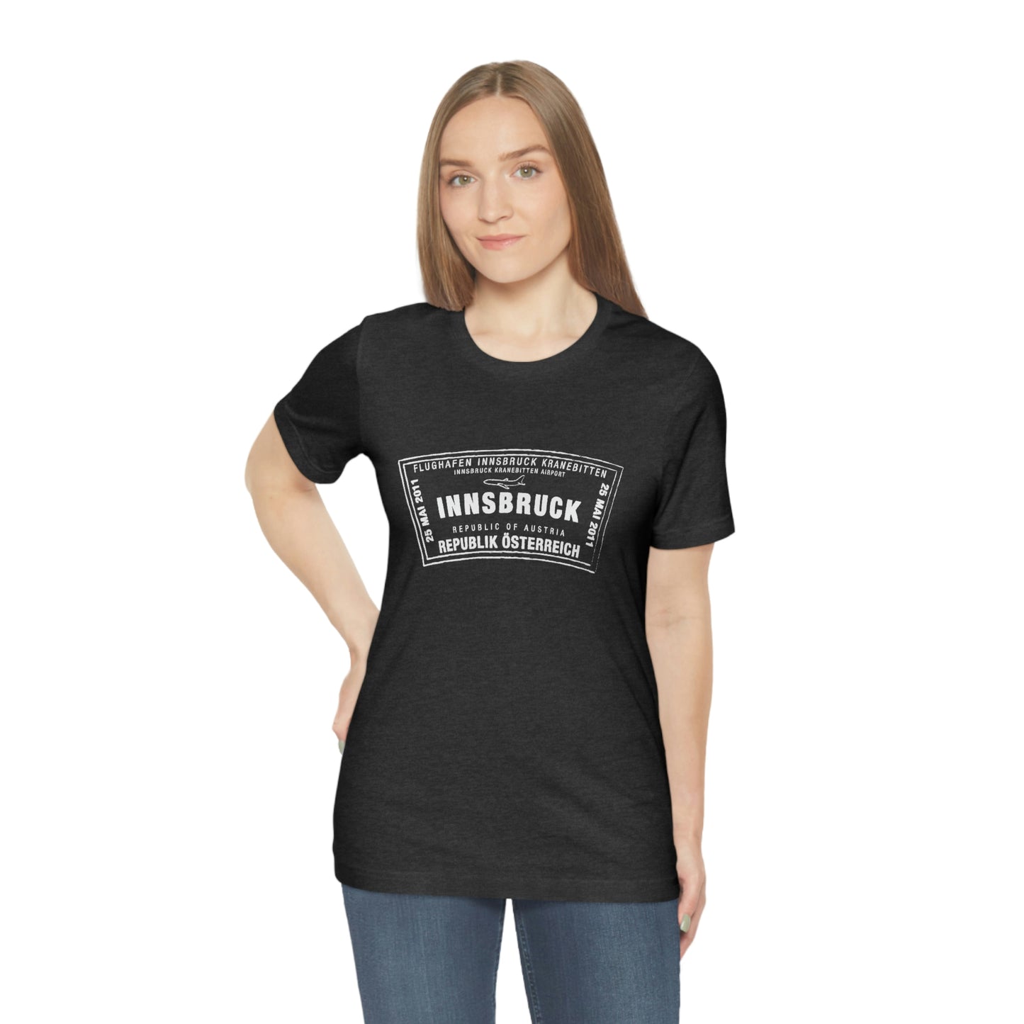 Innsbruck Austria Kranebitten Airport Passport Stamp Vacation Travel Unisex T-shirt