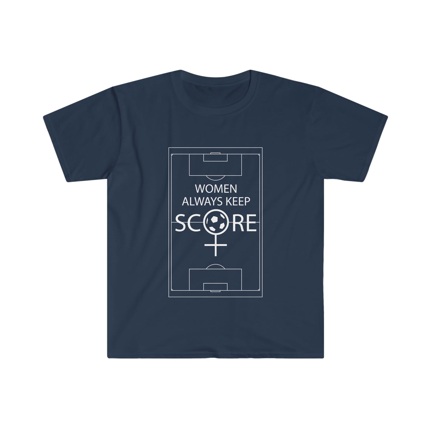 Women Always Keep Score Soccer with Field Female Symbol Unisex Softstyle T-Shirt