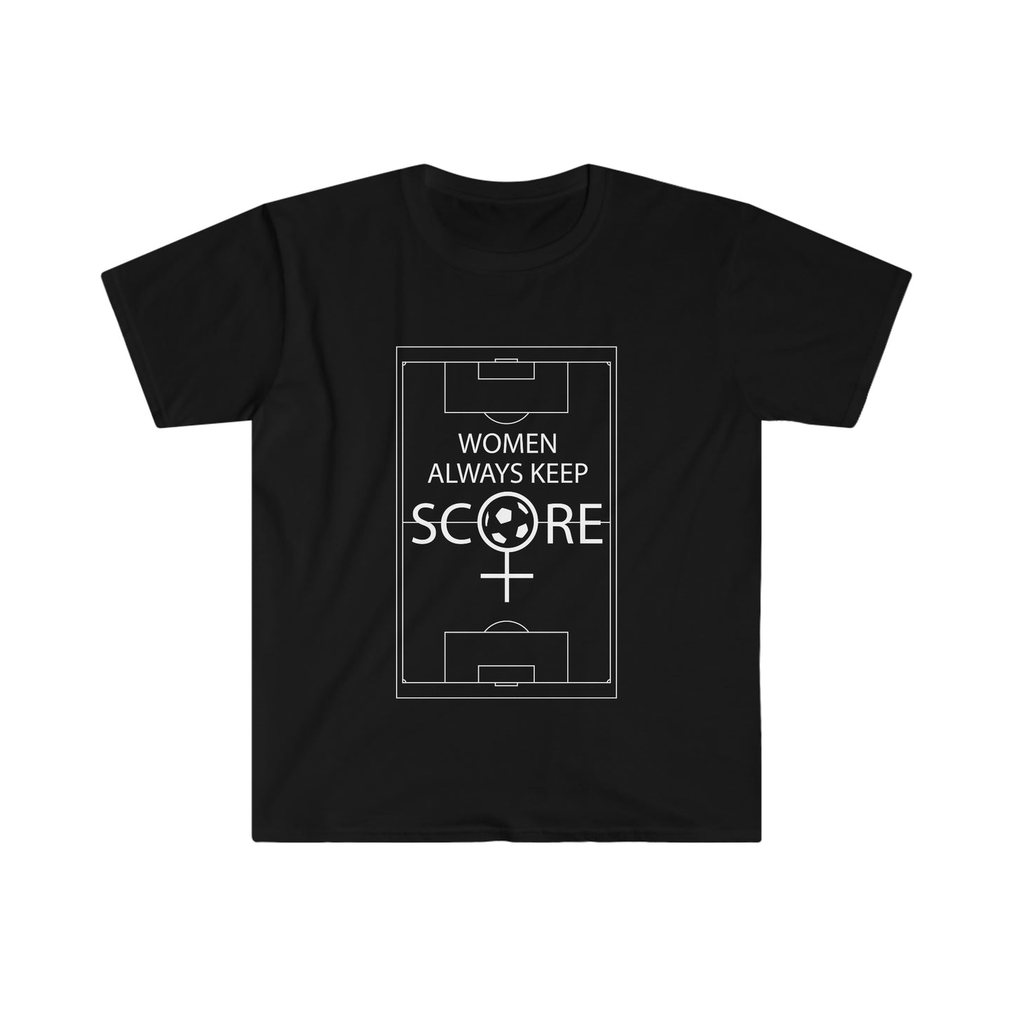 Women Always Keep Score Soccer with Field Female Symbol Unisex Softstyle T-Shirt