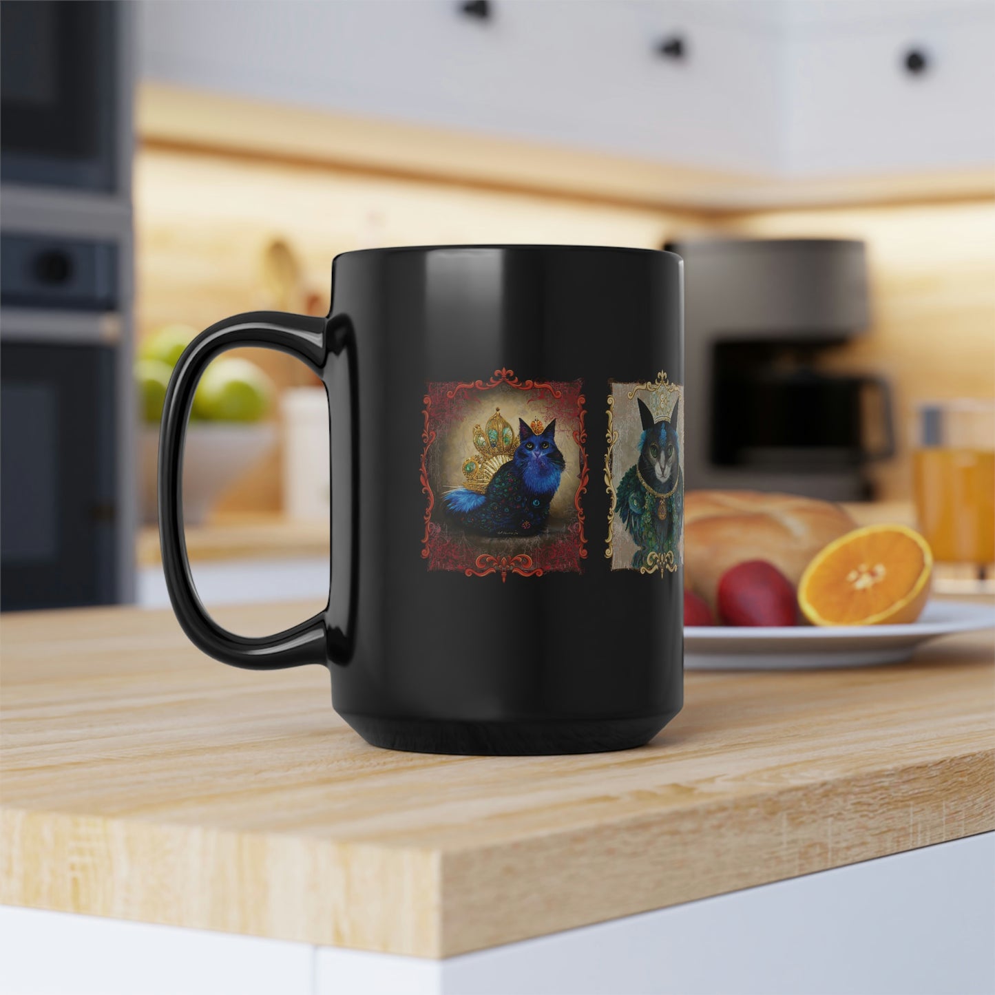 Royal Family Cat Lover Gift, Cat Portraits, Cute Coffee Mug, Renaissance Portrait Gift for Cat Lovers 15 oz Black