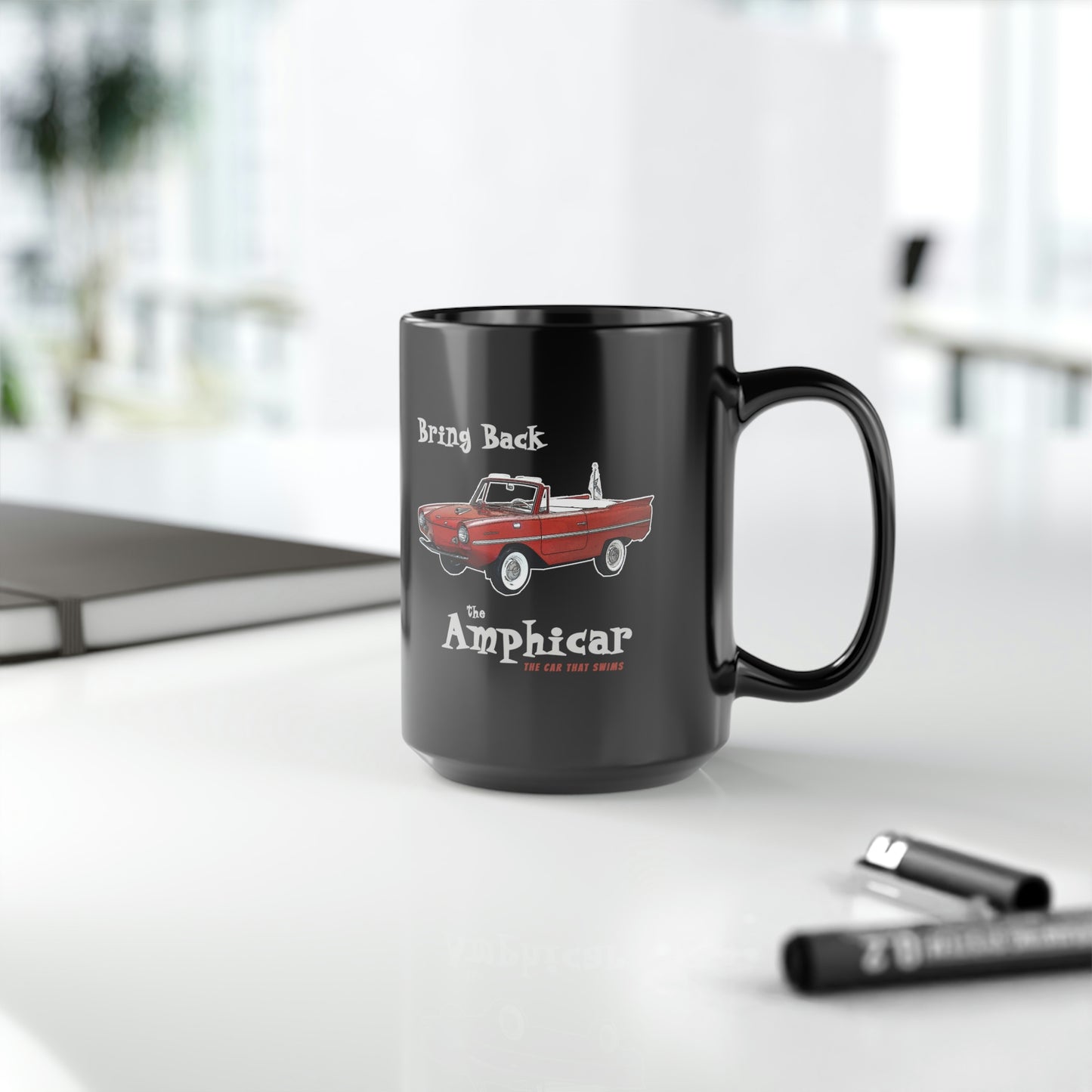 Bring Back the Amphicar - the Car that Swims Mug - Black Mug, 15oz