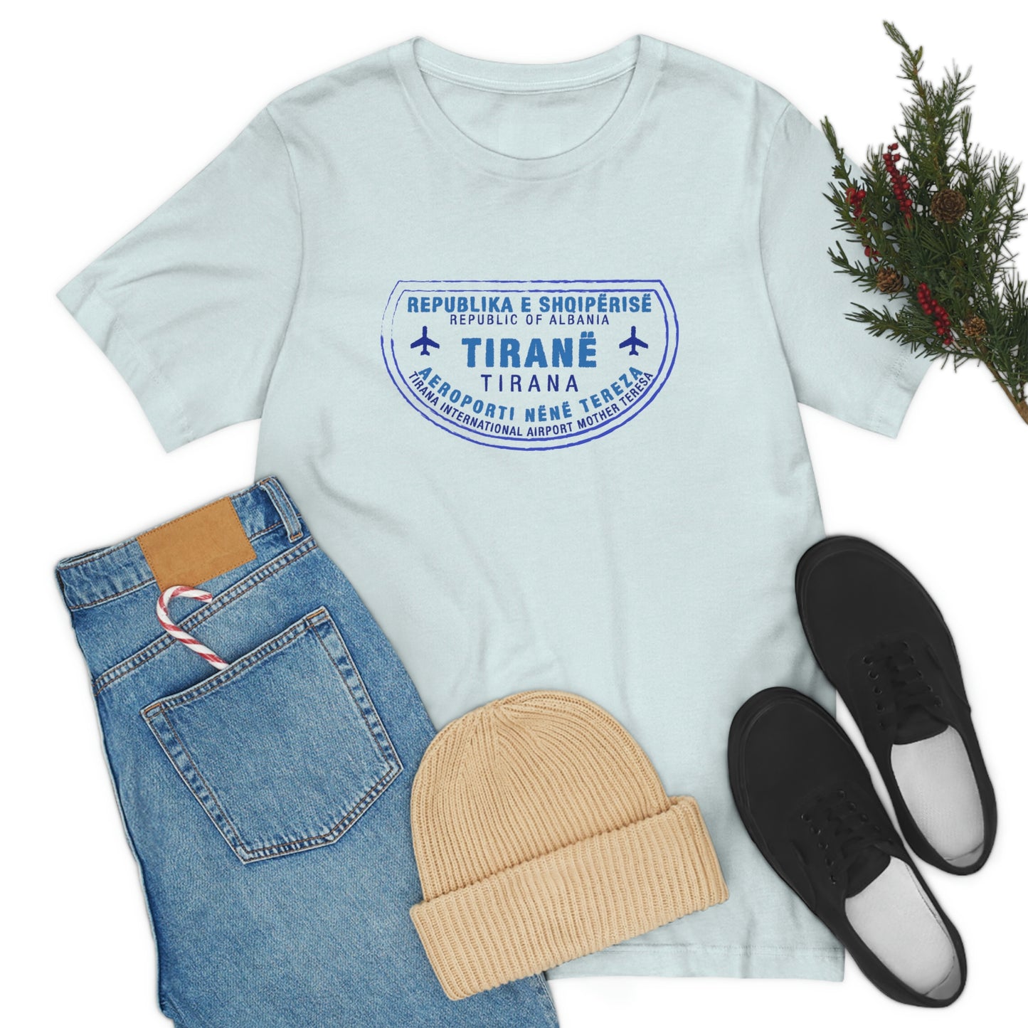 Tirana International Airport Nënë Tereza Passport Stamp Vacation Travel Unisex T-shirt