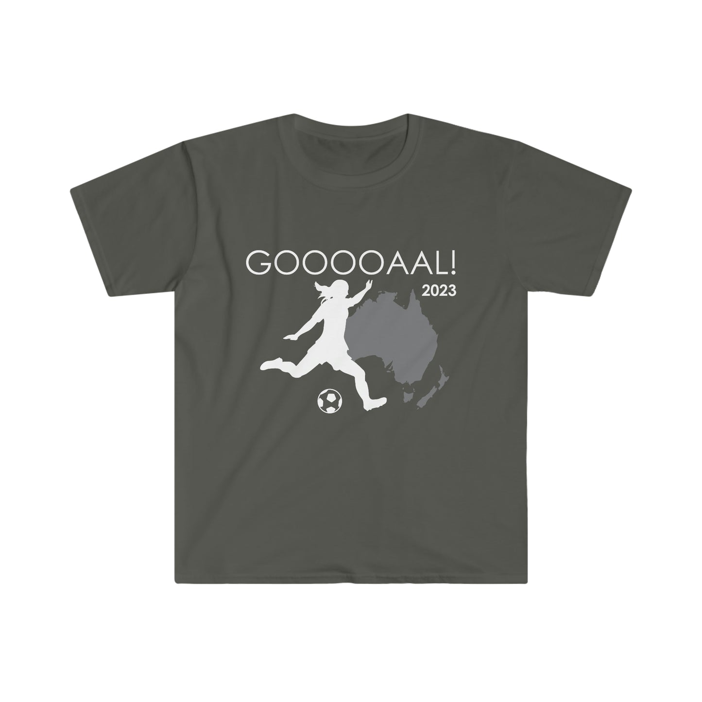 Womens and Girls Running Kick for Goooal 2023 Soccer Unisex Softstyle T-Shirt