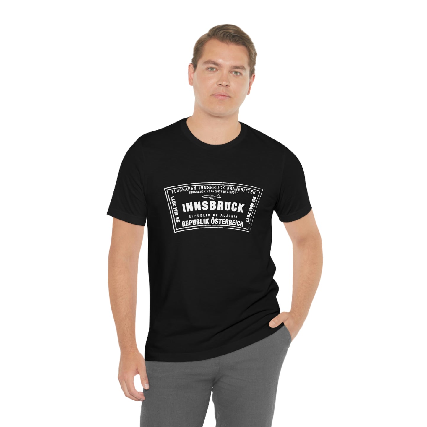 Innsbruck Austria Kranebitten Airport Passport Stamp Vacation Travel Unisex T-shirt