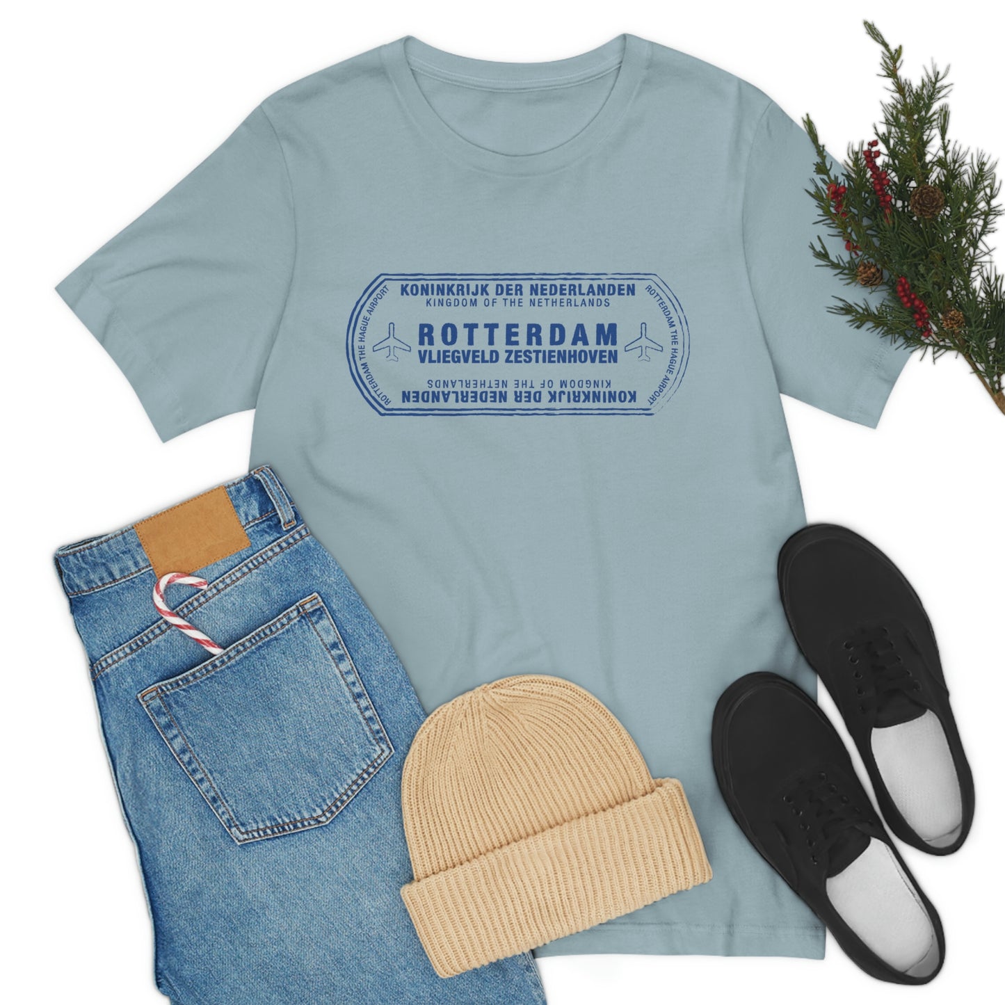 Rotterdam Netherlands Passport Stamp Vacation Travel Unisex T-shirt - Light