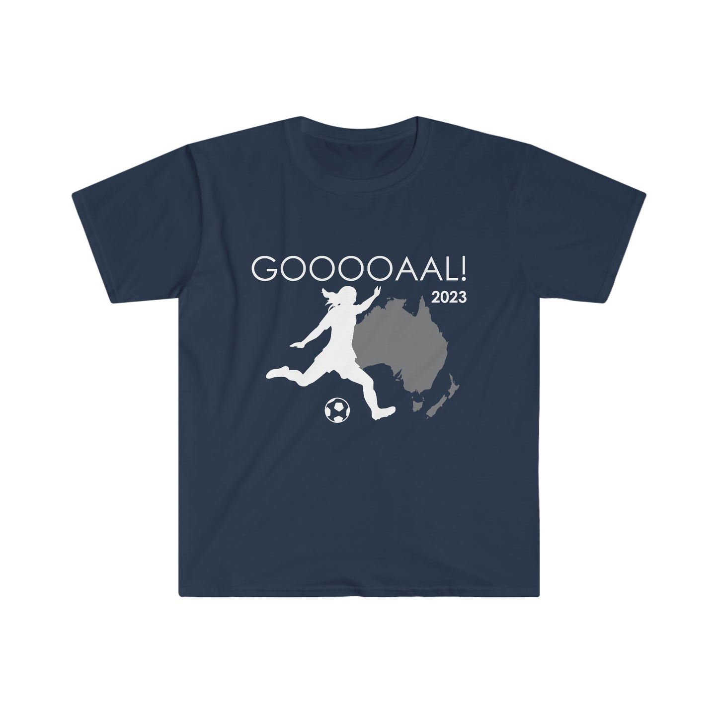 Womens and Girls Running Kick for Goooal 2023 Soccer Unisex Softstyle T-Shirt