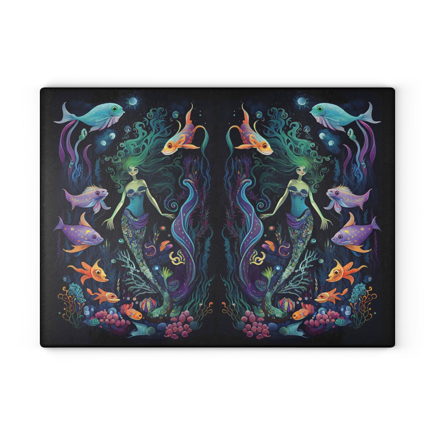 Mermaid Garden Mermaidcore Fairycore Tempered Glass Cutting Board 11x15