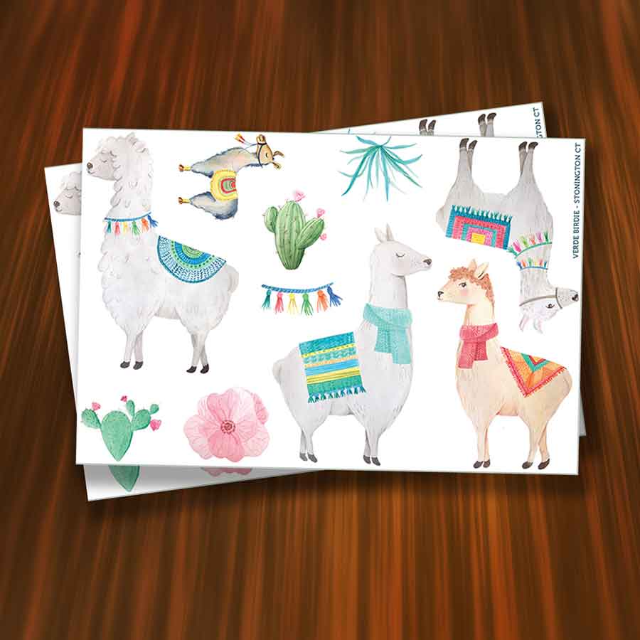 Cute and Colorful Llama and Cactus Sticker Sheets - 2 Sheets of 5x7 Inches Totaling 20 Small Stickers